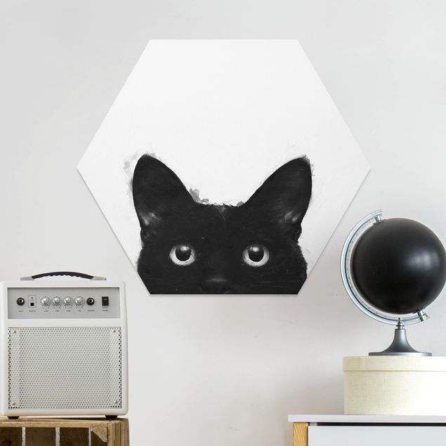 Wanddeko Küche Illustration Schwarze Katze auf Weiß Malerei