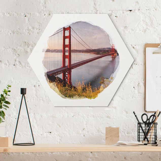 Wandbilder Architektur & Skyline Wasserfarben - Golden Gate Bridge in San Francisco