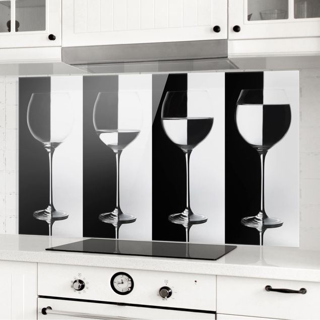 Wanddeko Küche Weingläser Schwarz&Weiß