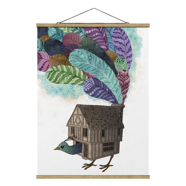 Wandbilder Modern Illustration Vogel Haus mit Federn