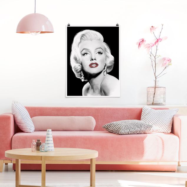 Poster schwarz-weiß Marilyn mit Ohrschmuck