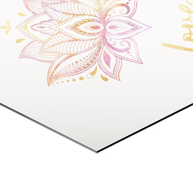 Hexagon Bilder Mandala Namaste Lotus Set Gold Rosa