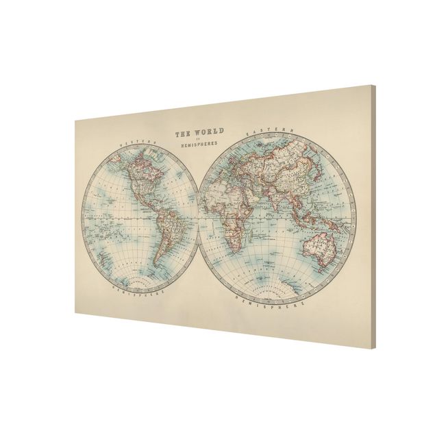 Magnettafeln Sprüche Vintage Weltkarte Die zwei Hemispheren