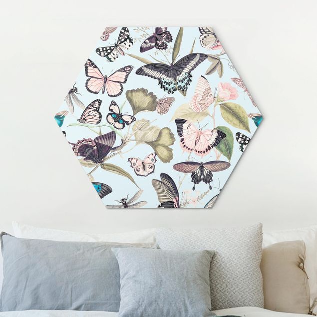 Wanddeko Küche Vintage Collage - Schmetterlinge und Libellen