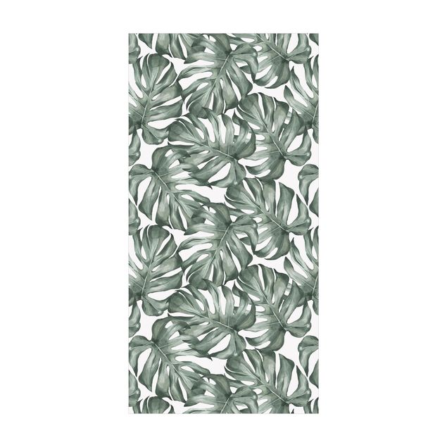 Moderne Teppiche Aquarell Monstera Blätter in Grün