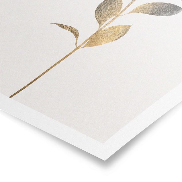 Poster Blumen Grafische Pflanzenwelt - Gold und Grau