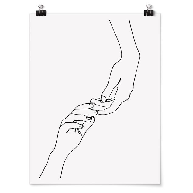 Kunstdrucke Poster Line Art Hände Berührung Schwarz Weiß