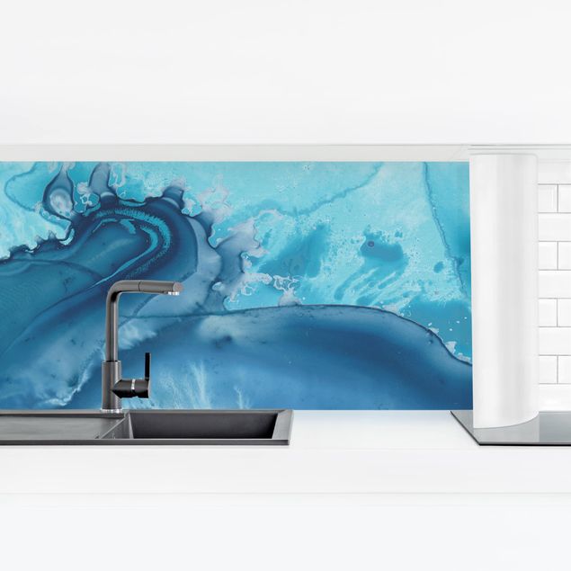 Küchenrückwand Folie Welle Aquarell Blau I