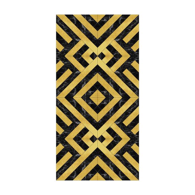 Moderner Teppich Geometrischer Fliesenmix Art Deco Gold Schwarzer Marmor