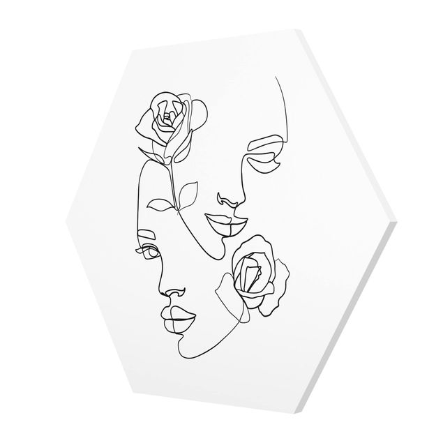 Wandbilder Schwarz-Weiß Line Art Gesichter Frauen Rosen Schwarz Weiß