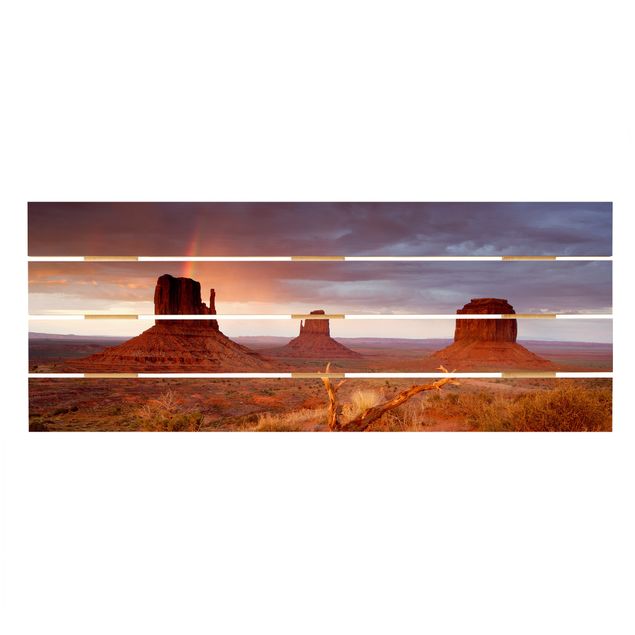Holzbild - Monument Valley bei Sonnenuntergang - Querformat 2:5