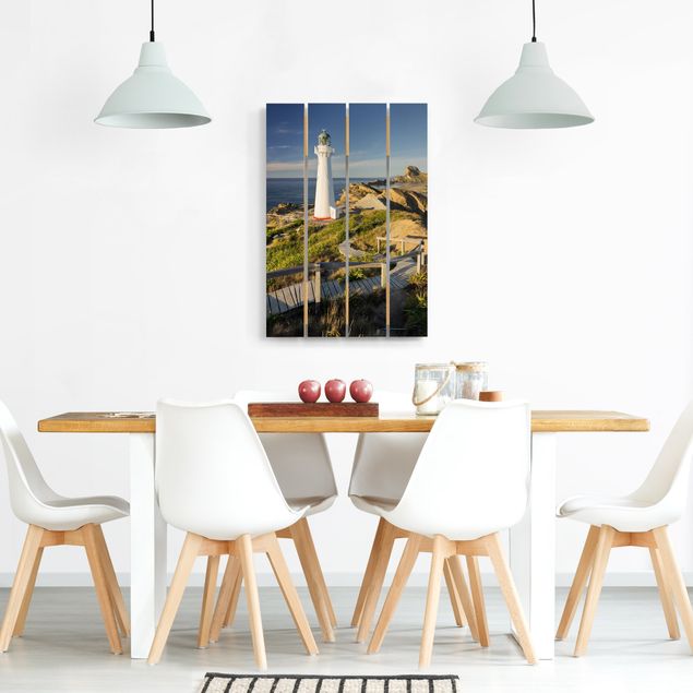 Holzbild maritim Castle Point Leuchtturm Neuseeland