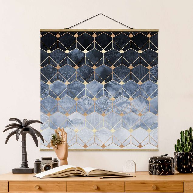 Wanddeko Küche Blaue Geometrie goldenes Art Deco
