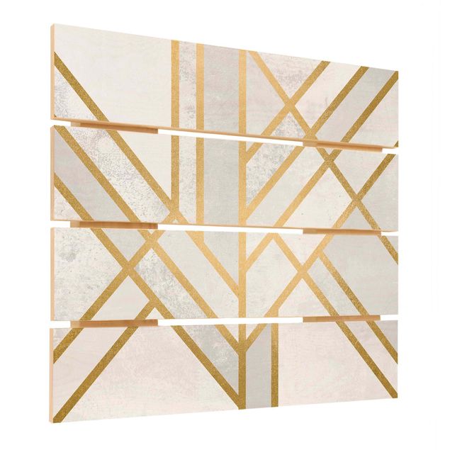 Holzbild - Elisabeth Fredriksson - Art Deco Geometrie Weiß Gold - Quadrat 1:1