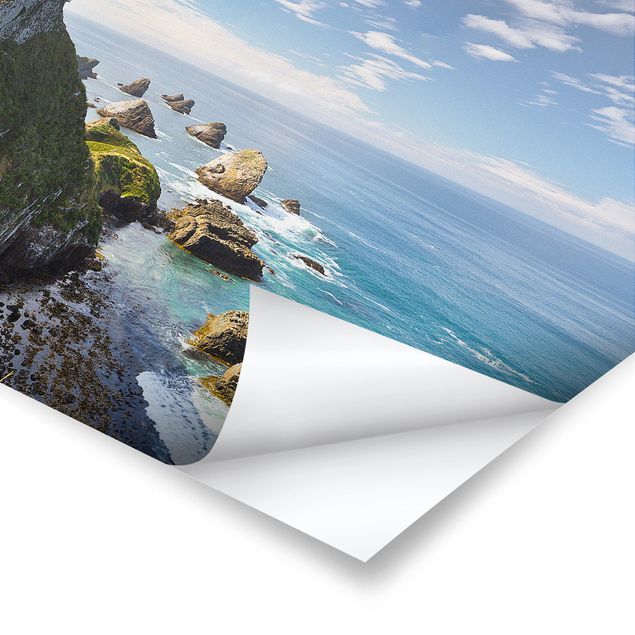 Natur Poster Nugget Point Leuchtturm und Meer Neuseeland