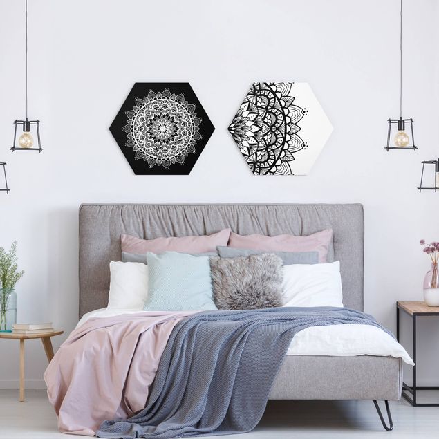 Wandbilder Muster Mandala Illustration shabby Set schwarz weiß