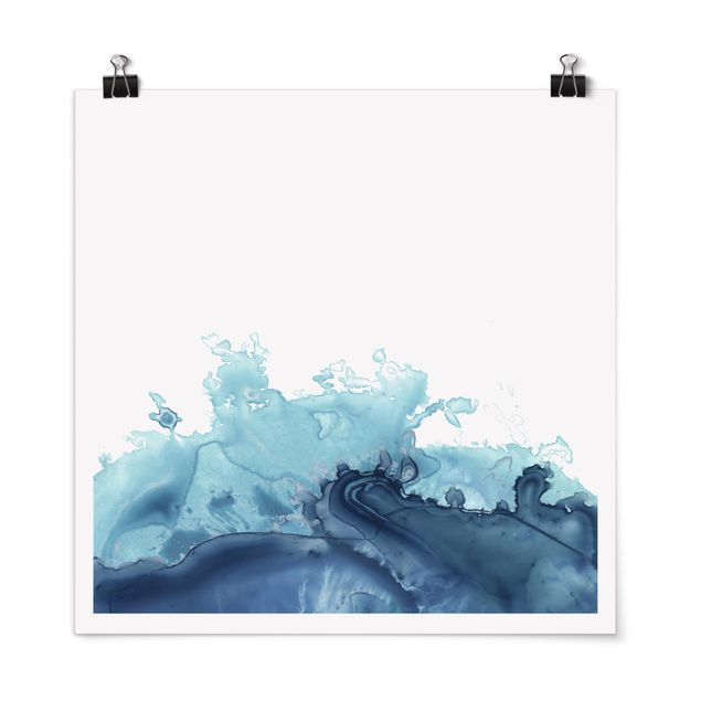 Wandbilder Abstrakt Welle Aquarell Blau I