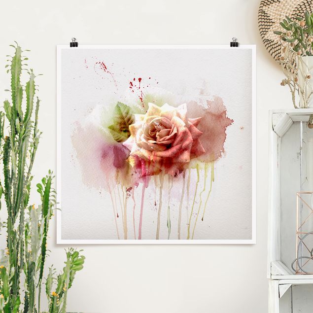 Blumen Poster Aquarell Rose