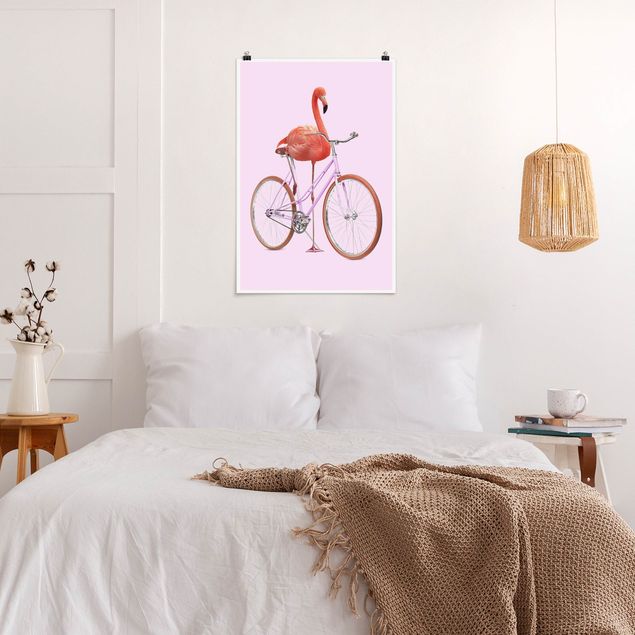 Poster Kunstdruck Flamingo mit Fahrrad