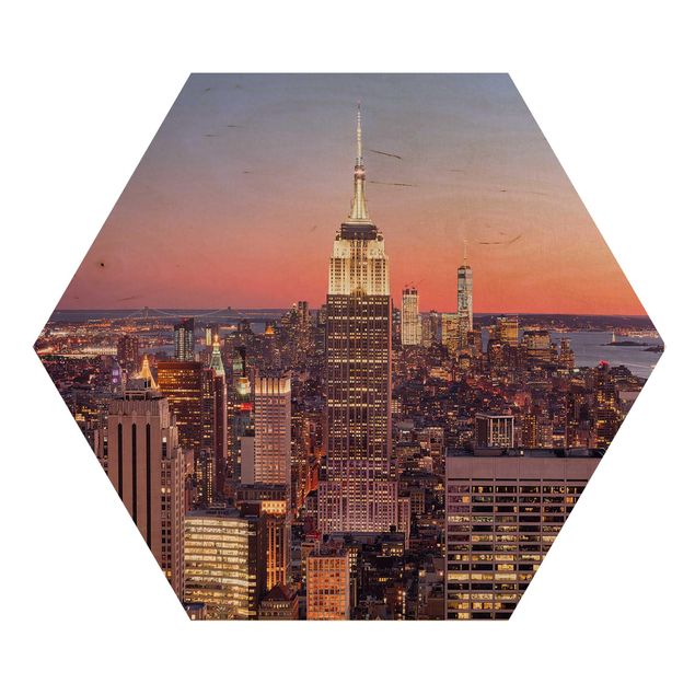 Bilder auf Holz Sonnenuntergang Manhattan New York City