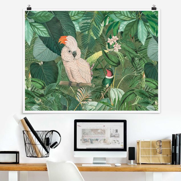 Küche Dekoration Vintage Collage - Kakadu und Kolibri