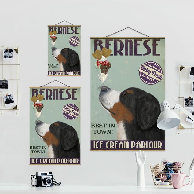 Wandbilder Türkis Berner Sennenhund mit Eis