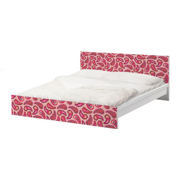 Möbelfolie für IKEA Malm Bett niedrig 140x200cm - Klebefolie Fröhliches Paisley Design