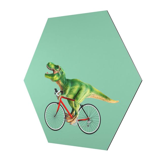 Wandbilder Grün Dinosaurier mit Fahrrad