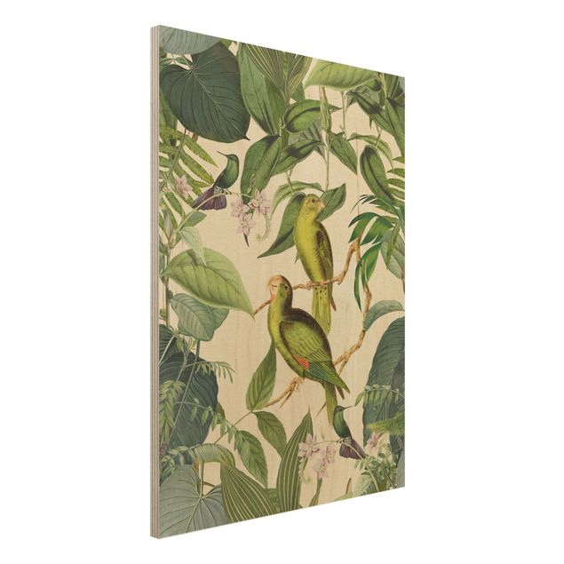 Wanddeko Küche Vintage Collage - Papageien im Dschungel
