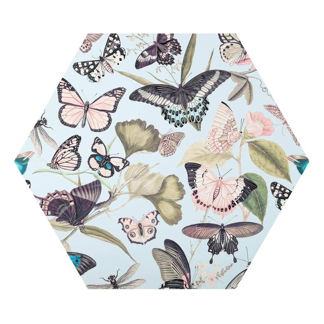 Wandbilder Kunstdrucke Vintage Collage - Schmetterlinge und Libellen