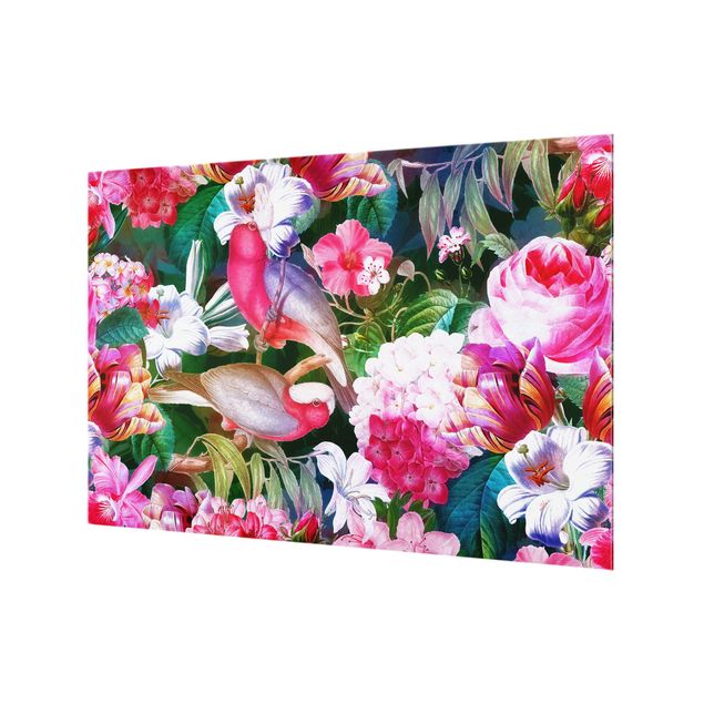 Uta Naumann Bilder Bunte Tropische Blumen mit Vögeln Pink