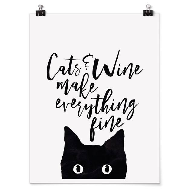 Poster mit Spruch Cats and Wine make everything fine