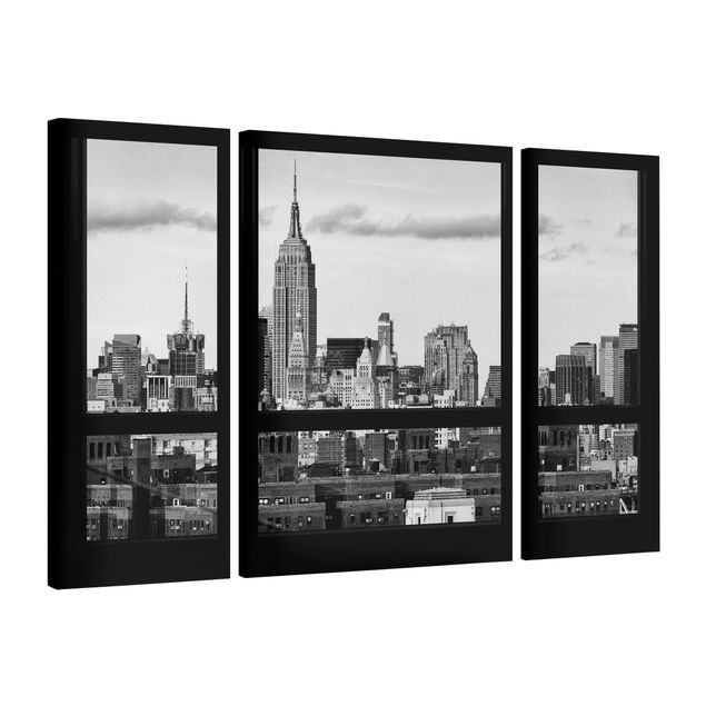 schwarz-weiß Bilder auf Leinwand Fensterblick New York Skyline schwarz weiß