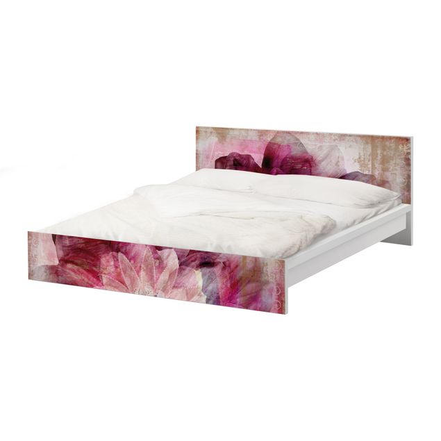 Möbelfolie für IKEA Malm Bett niedrig 160x200cm - Klebefolie Grunge Flower