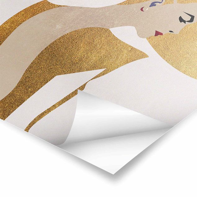 Poster Dame mit Hut in Gold