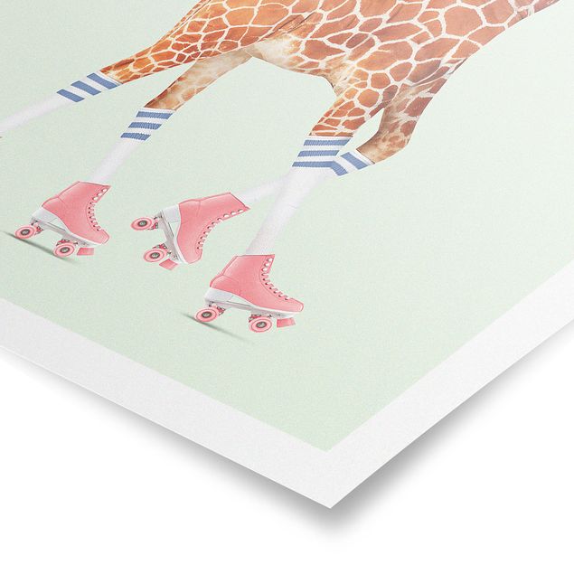 Poster Tiere Giraffe mit Rollschuhen