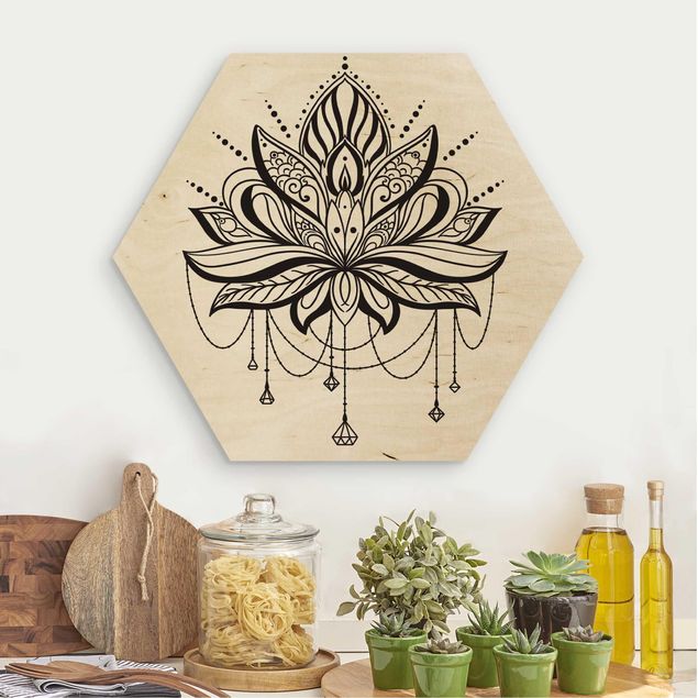 Holzbild Blumen Lotus mit Ketten