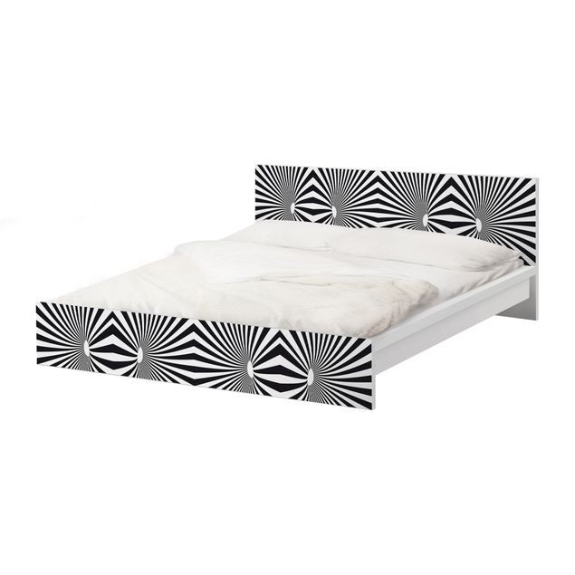 Möbelfolie für IKEA Malm Bett niedrig 180x200cm - Klebefolie Psychedelisches Schwarzweiß Muster