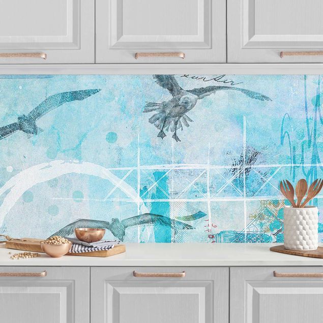 Küche Dekoration Bunte Collage - Blaue Fische