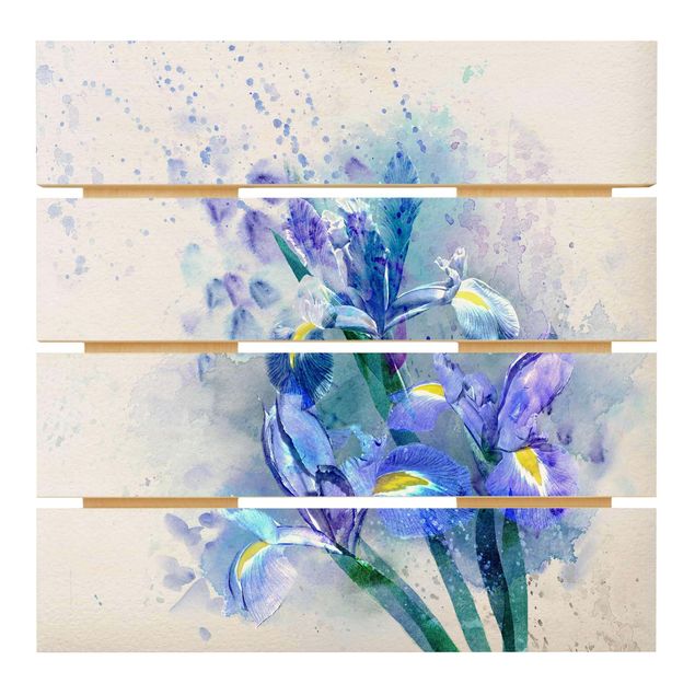 Bilder auf Holz Aquarell Blumen Iris