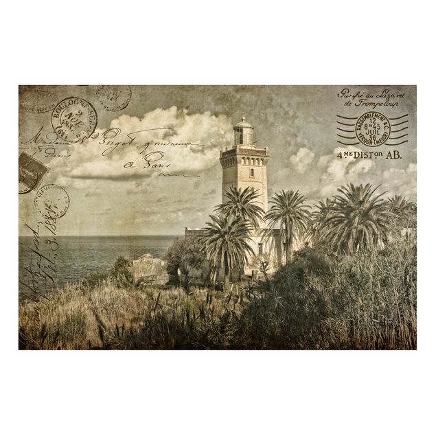 Wandbilder Landschaften Leuchtturm und Palmen - Vintage Postkarte