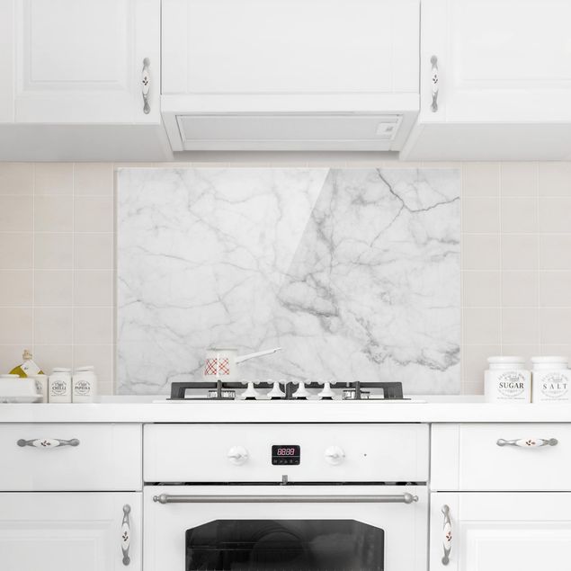 Glasrückwand Küche Steinoptik Bianco Carrara