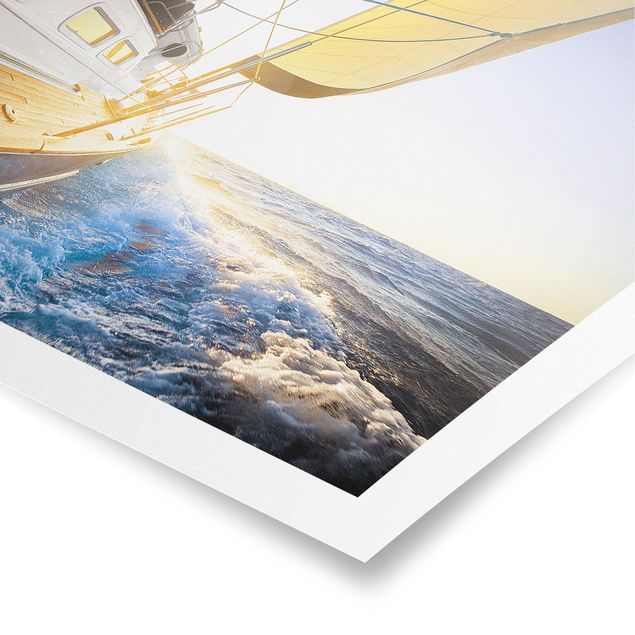 Strand Poster Segelboot auf blauem Meer bei Sonnenschein