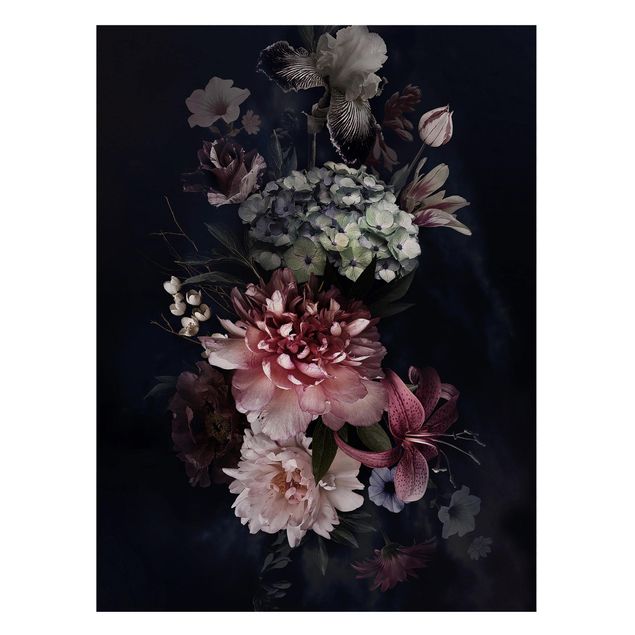Magnettafel Blume Blumen mit Nebel auf Schwarz