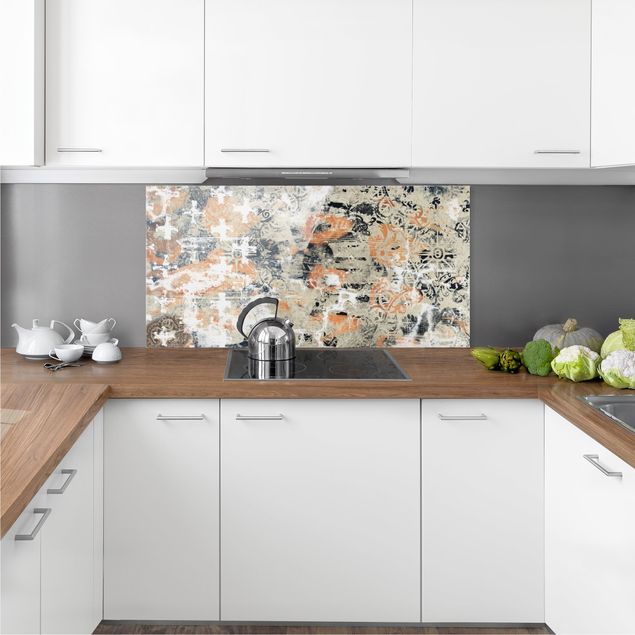 Glasrückwand Küche Muster Terracotta Collage