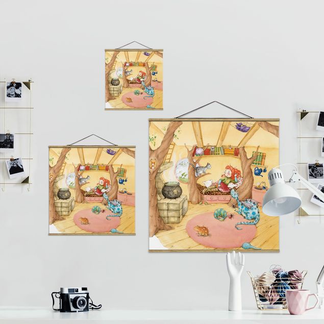 Stoffbild mit Posterleisten - Frida erzählt vom Hexentreffen - Quadrat 1:1