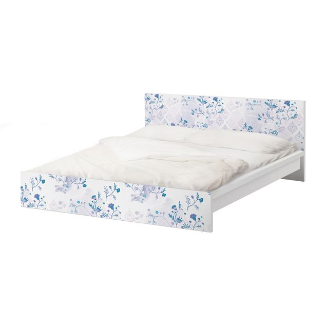 Möbelfolie für IKEA Malm Bett niedrig 140x200cm - Klebefolie Blaues Fantasiemuster