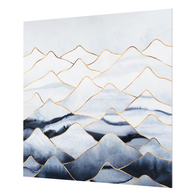 Glas Spritzschutz - Aquarell Berge Weiß Gold - Quadrat - 1:1
