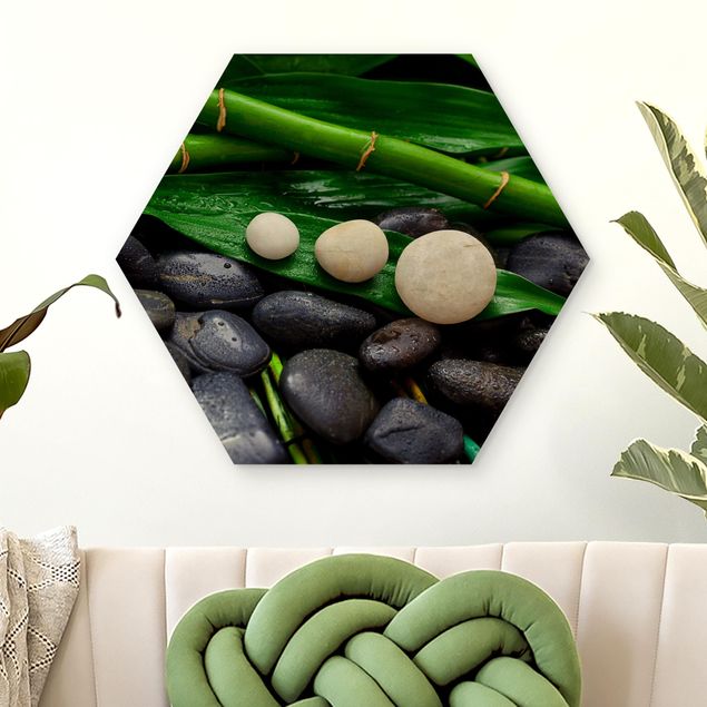 Küche Dekoration Grüner Bambus mit Zen Steinen