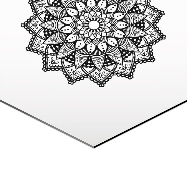 Hexagon Bilder Mandala Hamsa Hand Lotus Set auf Weiß